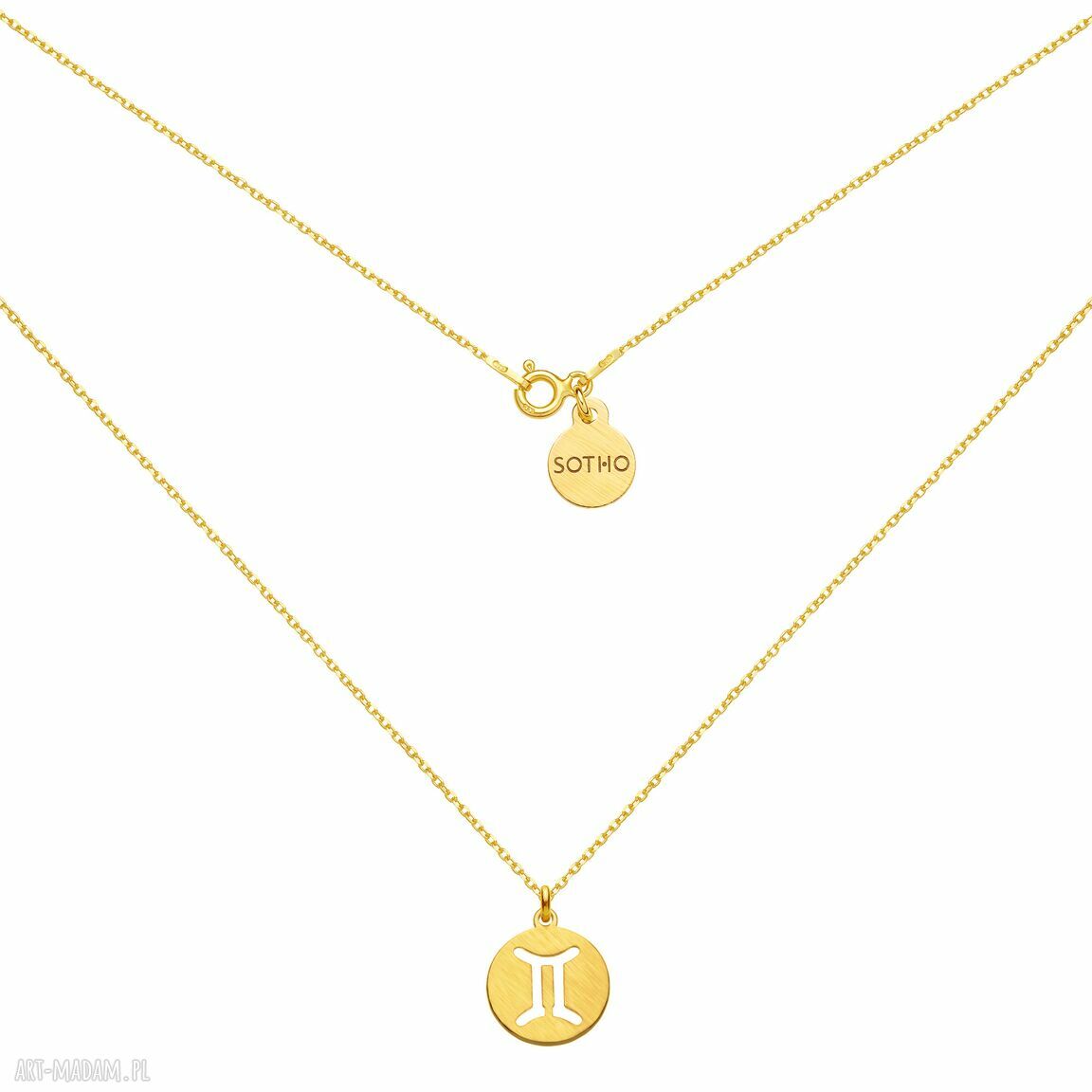 Złoty matowy naszyjnik zodiakiem bliźniąt zodiak znakzodiaku