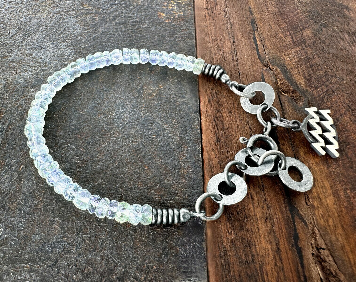 Bransoletka Zodiak Wodnik z akwamarynem - handmade w srebrze 925