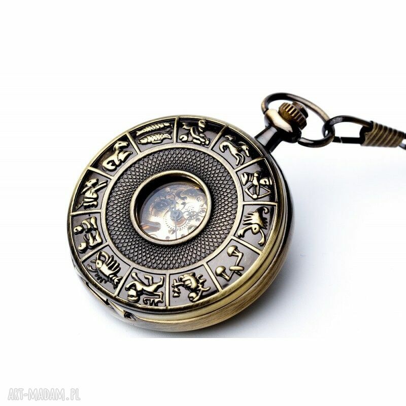Zegarek-wisior Zodiak I z brązu - znaki zodiaku i mechanizm "wglądu"