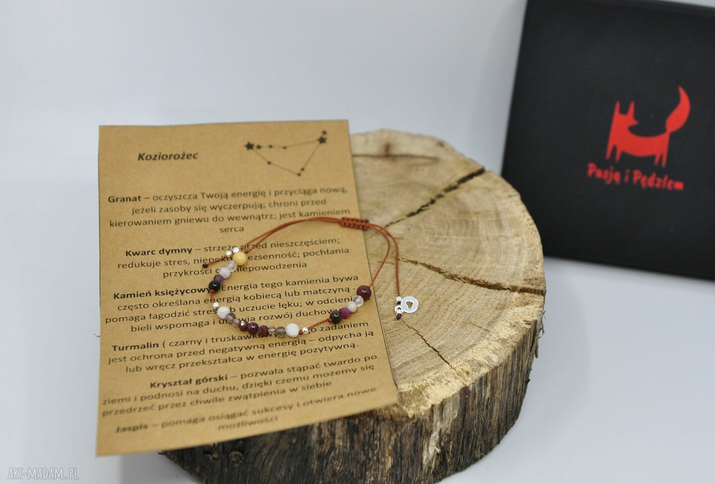 Bransoletka zodiakalna Koziorożec na szczęście z kamieniami naturalnymi i srebrem 925