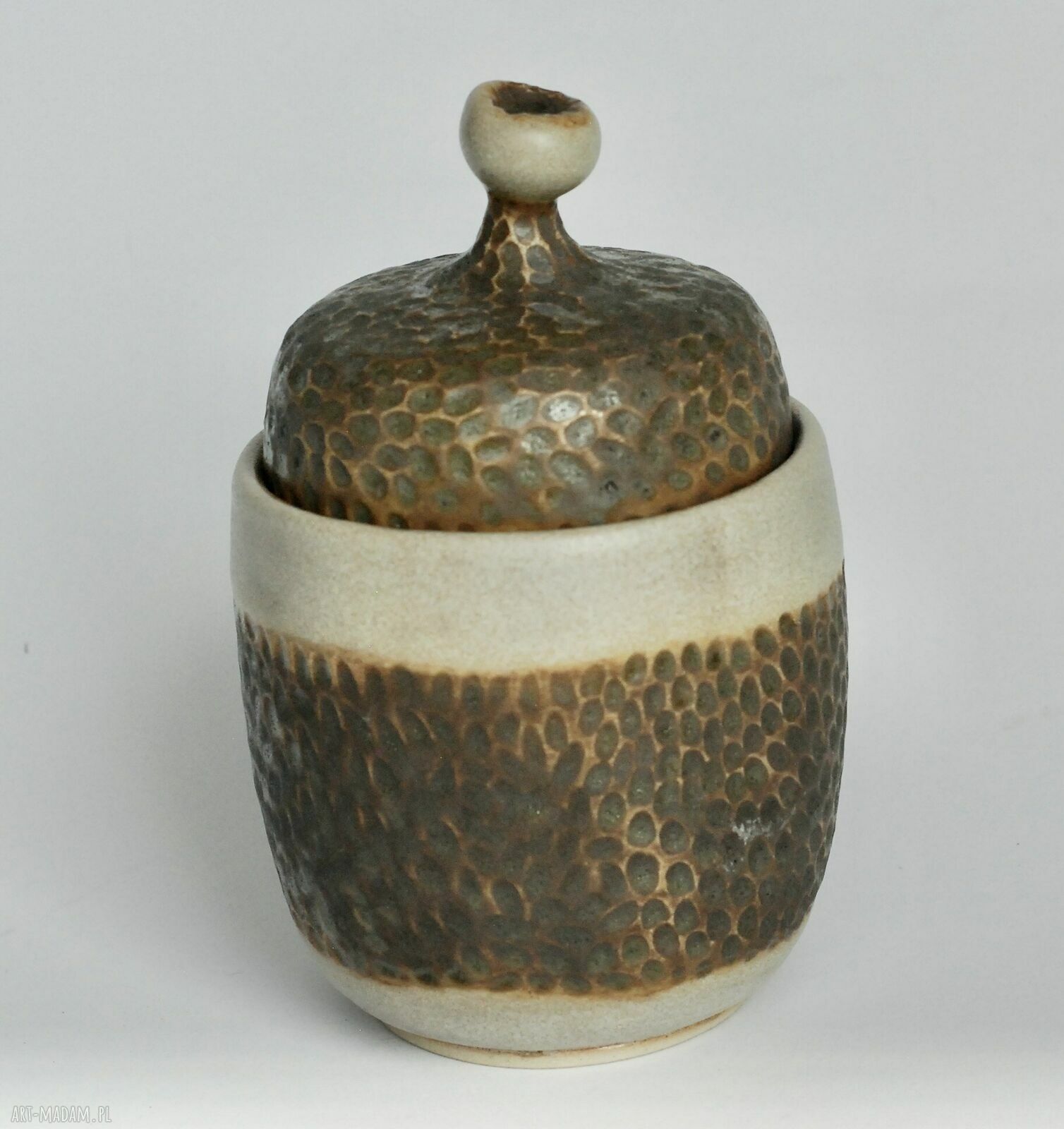 Ceramiczny pojemnik Żołądź - kolory ziemi, 350 ml ręcznie toczony