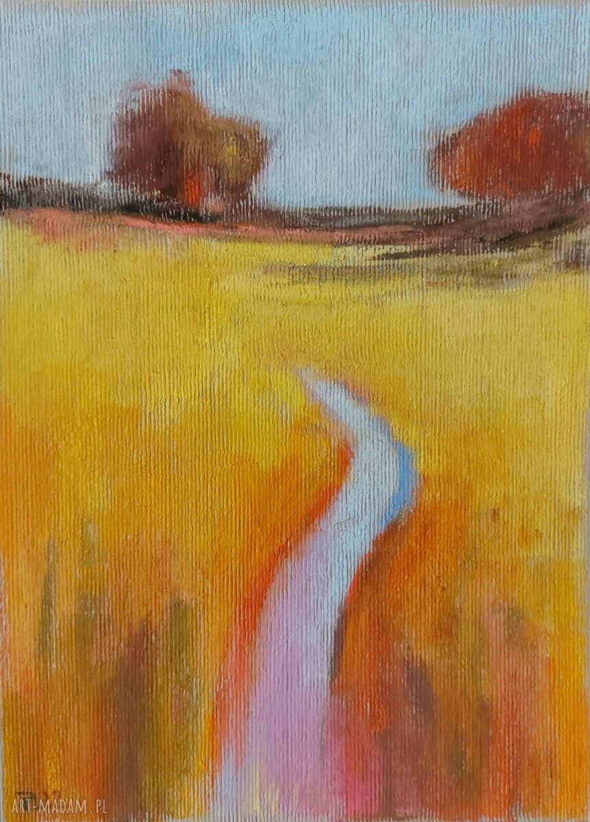 Żółta łąka - obraz z pasteli suchych 18x24 cm