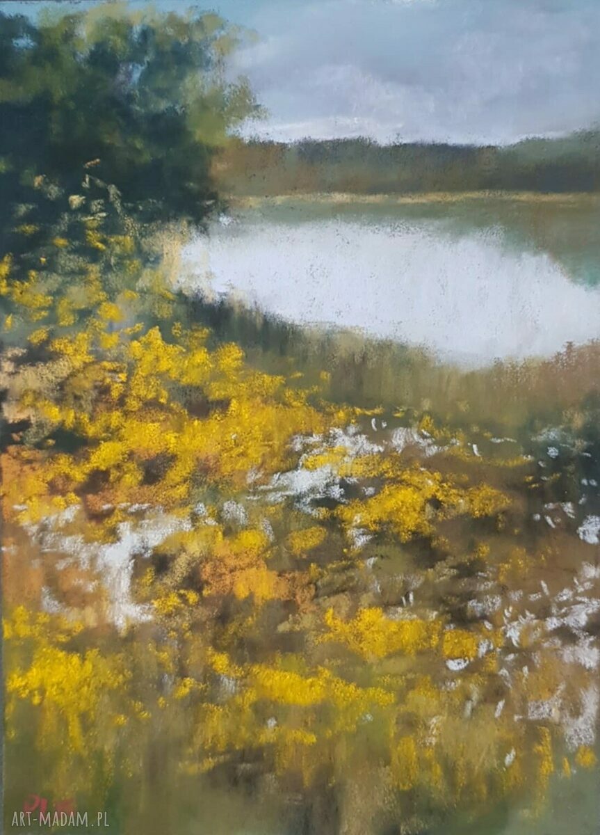 Żółta łąka - obraz pastelami suchymi 24/18 cm