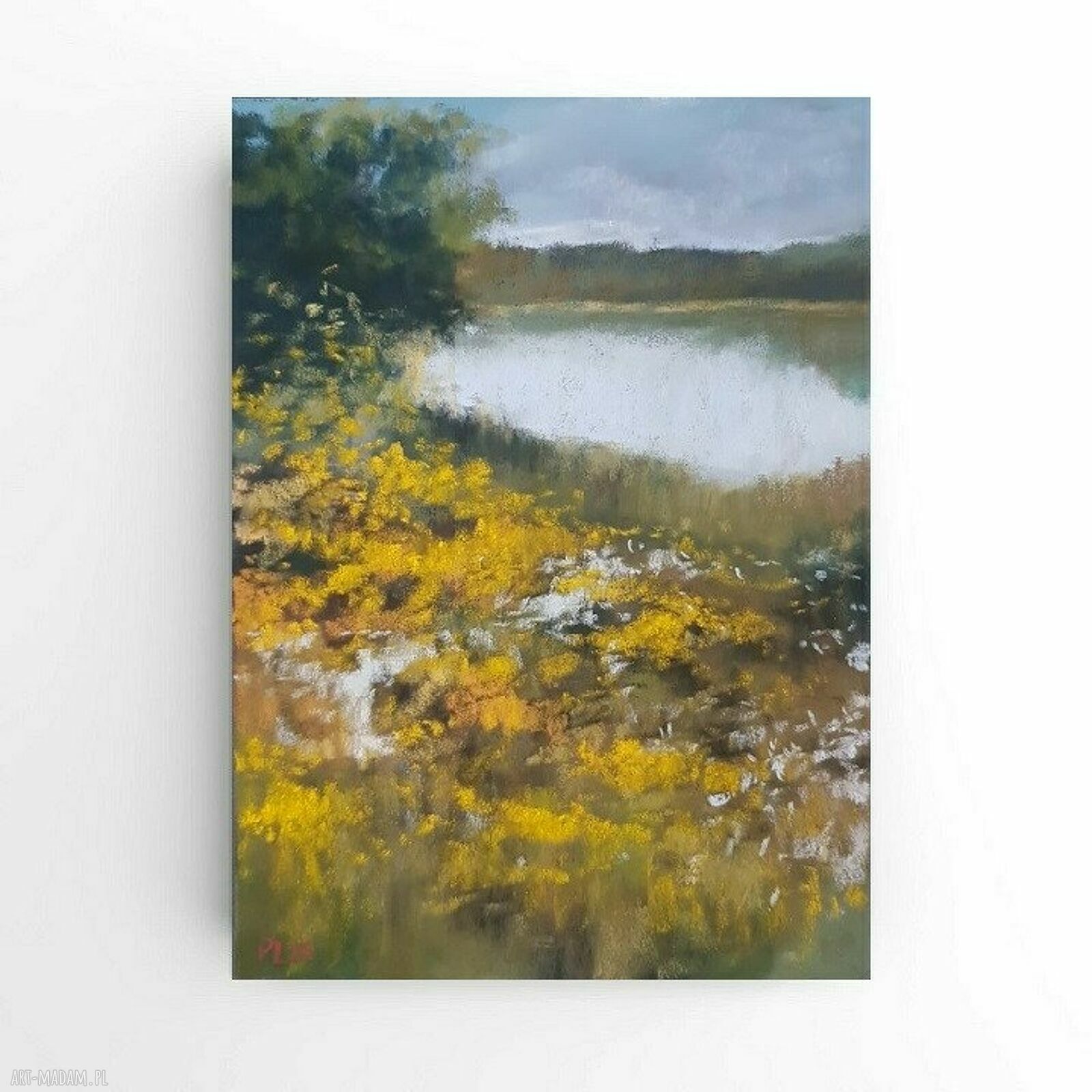 Żółta łąka - obraz z pasteli suchych 24 x 18 cm