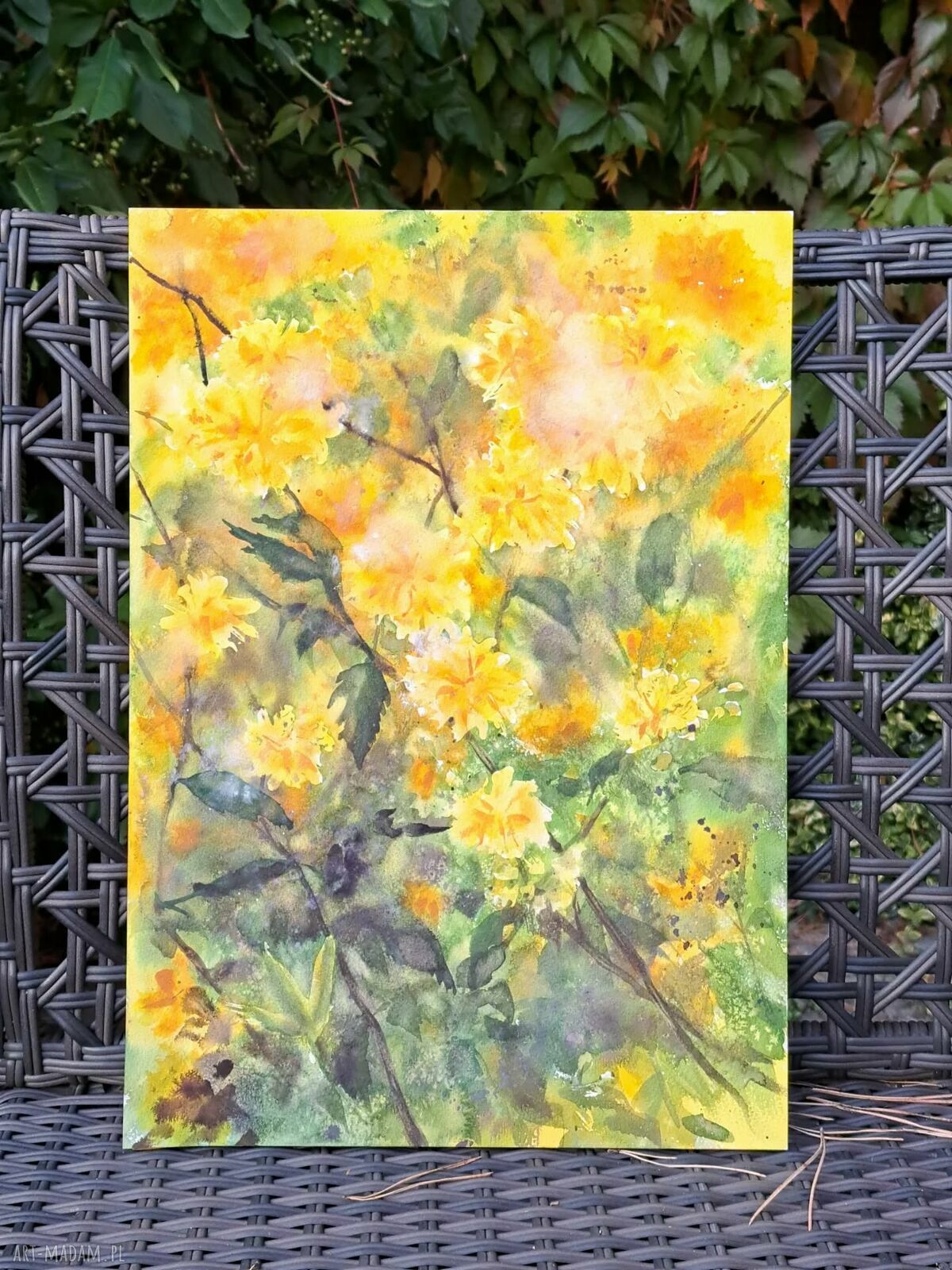 Żółte kwiatki - oryginalny obraz akwarelowy 42 x 29,7 cm