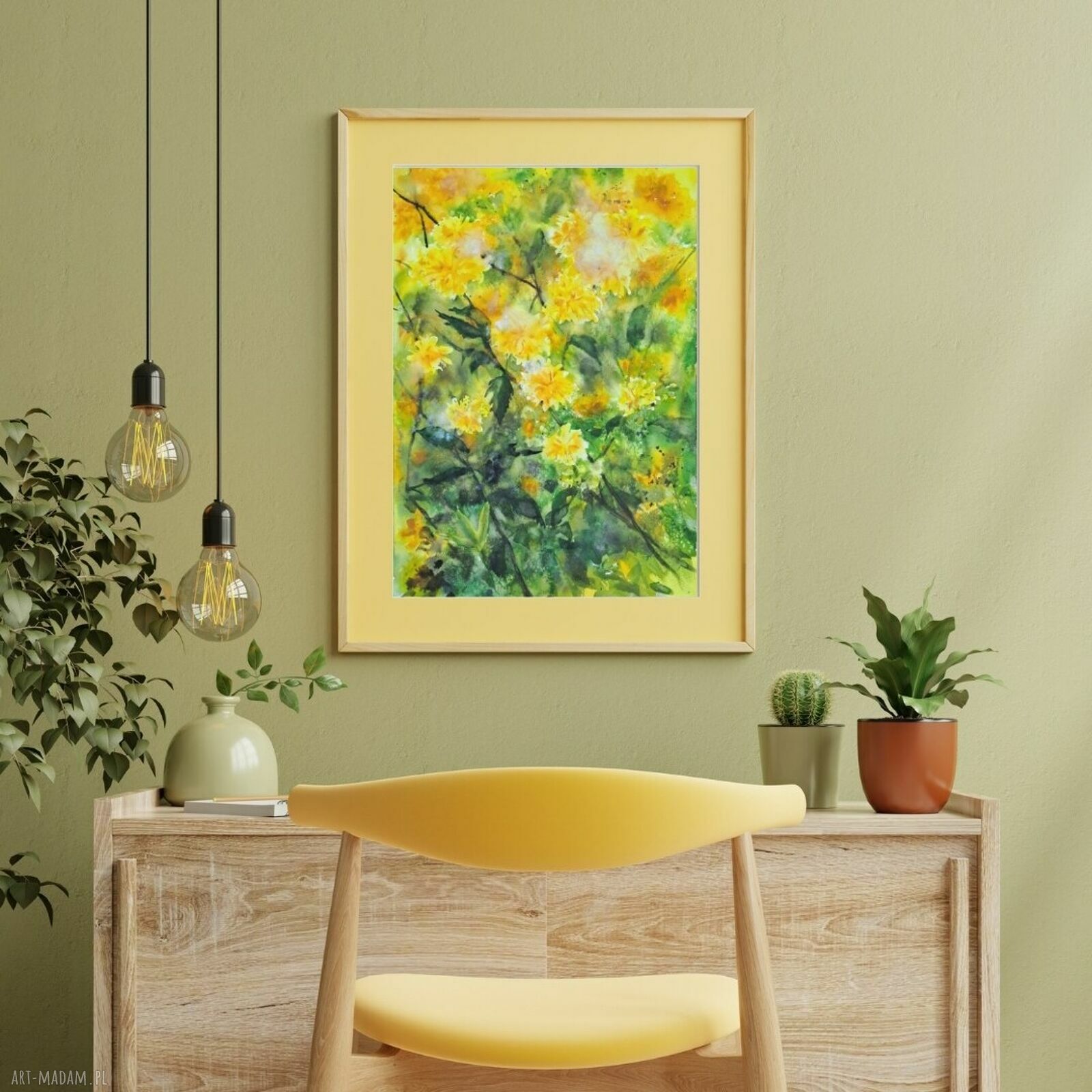 Żółte kwiatki - oryginalny obraz akwarelowy 42 x 29,7 cm