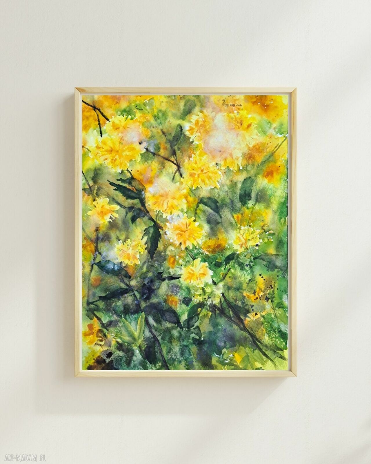 Żółte kwiatki - oryginalny obraz akwarelowy 42 x 29,7 cm