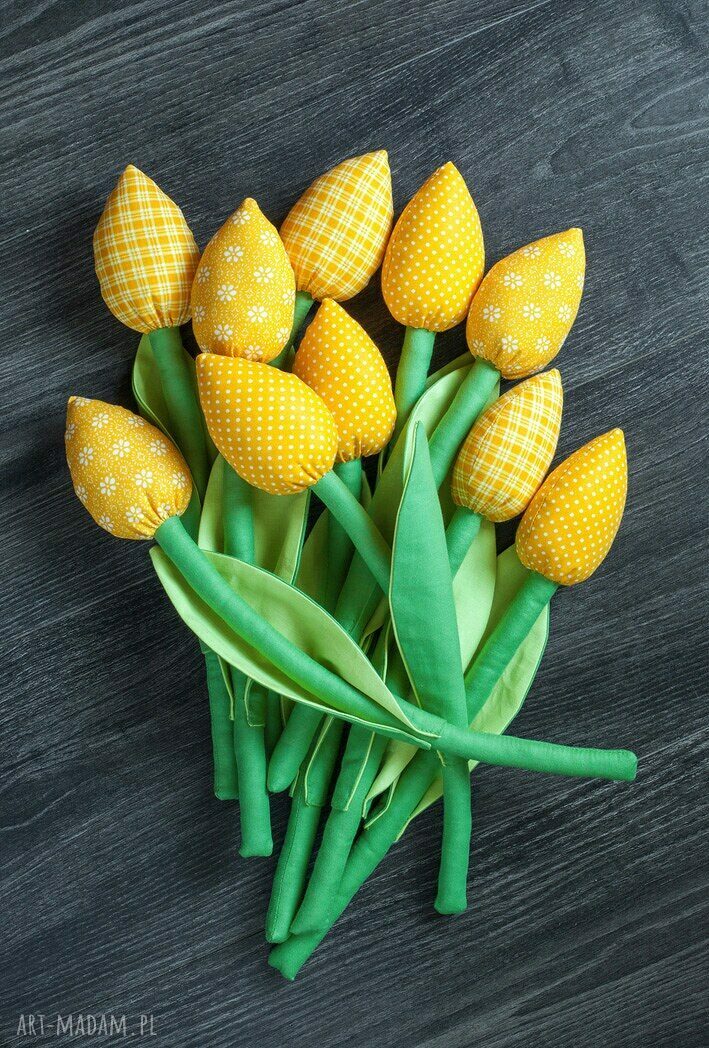 Żółte tulipany, bawełniany bukiet handmade