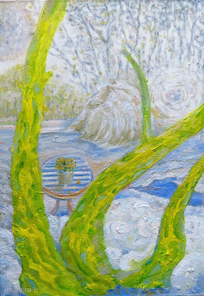 Żółte wierzby - ręcznie malowany obraz olejny 30x45 cm