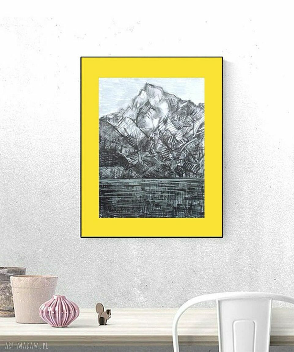 Minimalistyczny pejzaż górski w żółto-czarnych barwach 30x40 - do oprawy