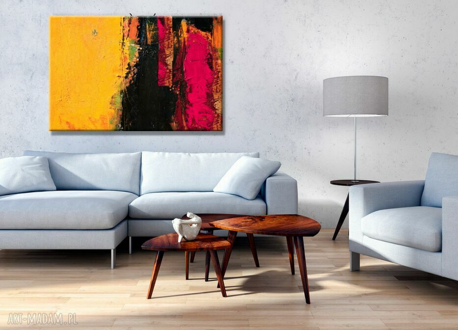 Żółto różowy ambaras - obraz strukturalny na płótnie 70x100 cm