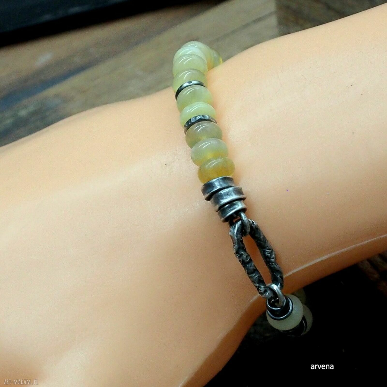 Opal żółty - unisex bransoletka ze srebra oksydowanego 925
