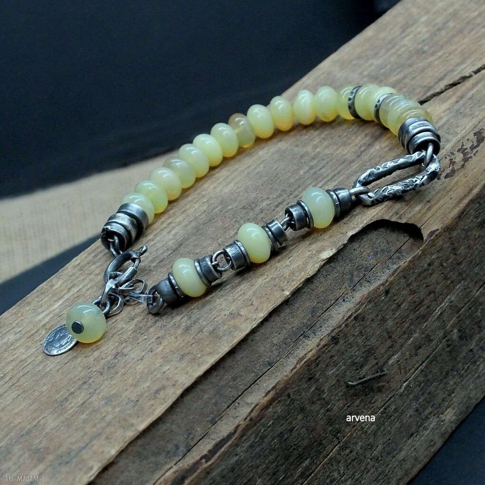 Opal żółty - unisex bransoletka ze srebra oksydowanego 925
