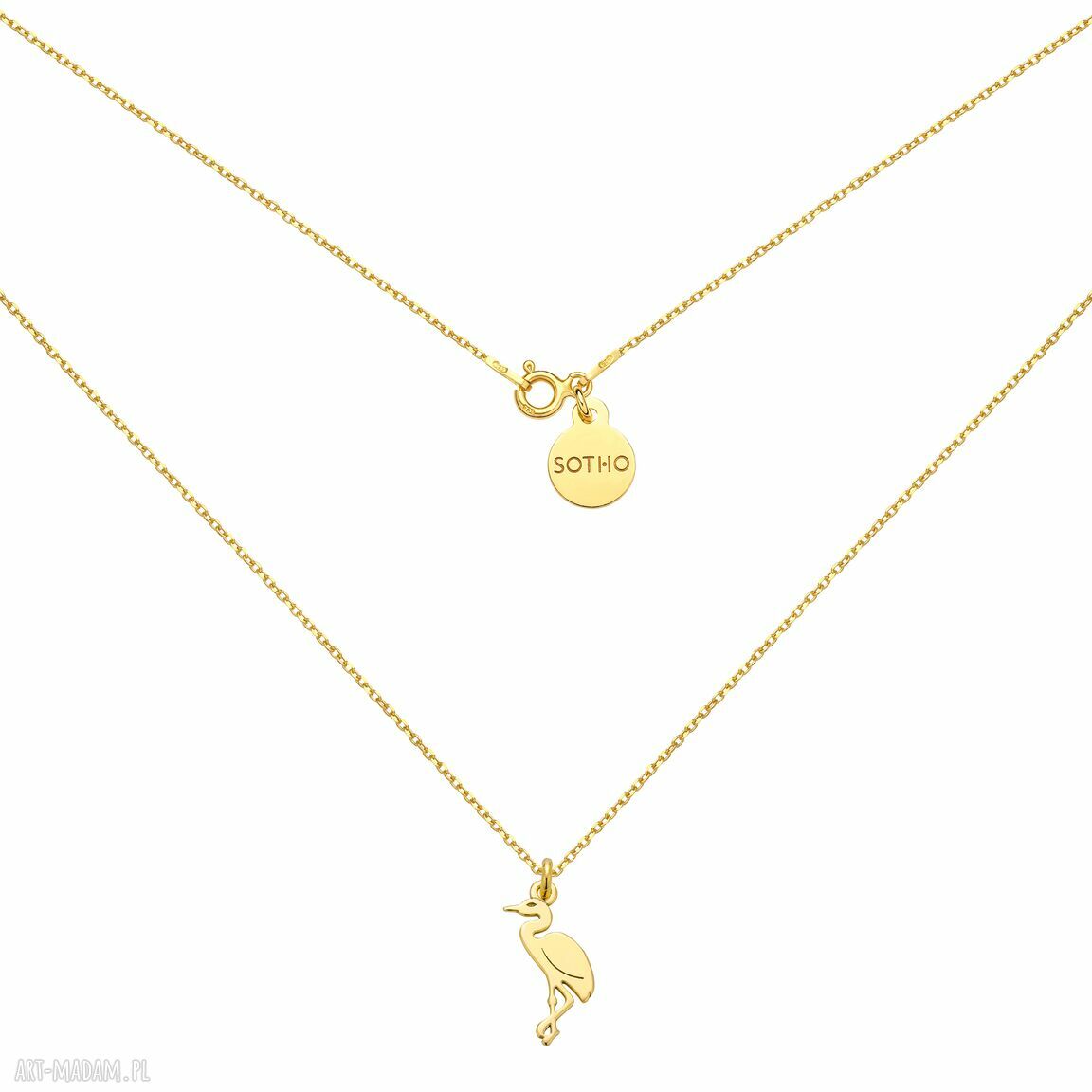 Złoty naszyjnik żurawiem żółty żuraw modowy łańcuszek łań
