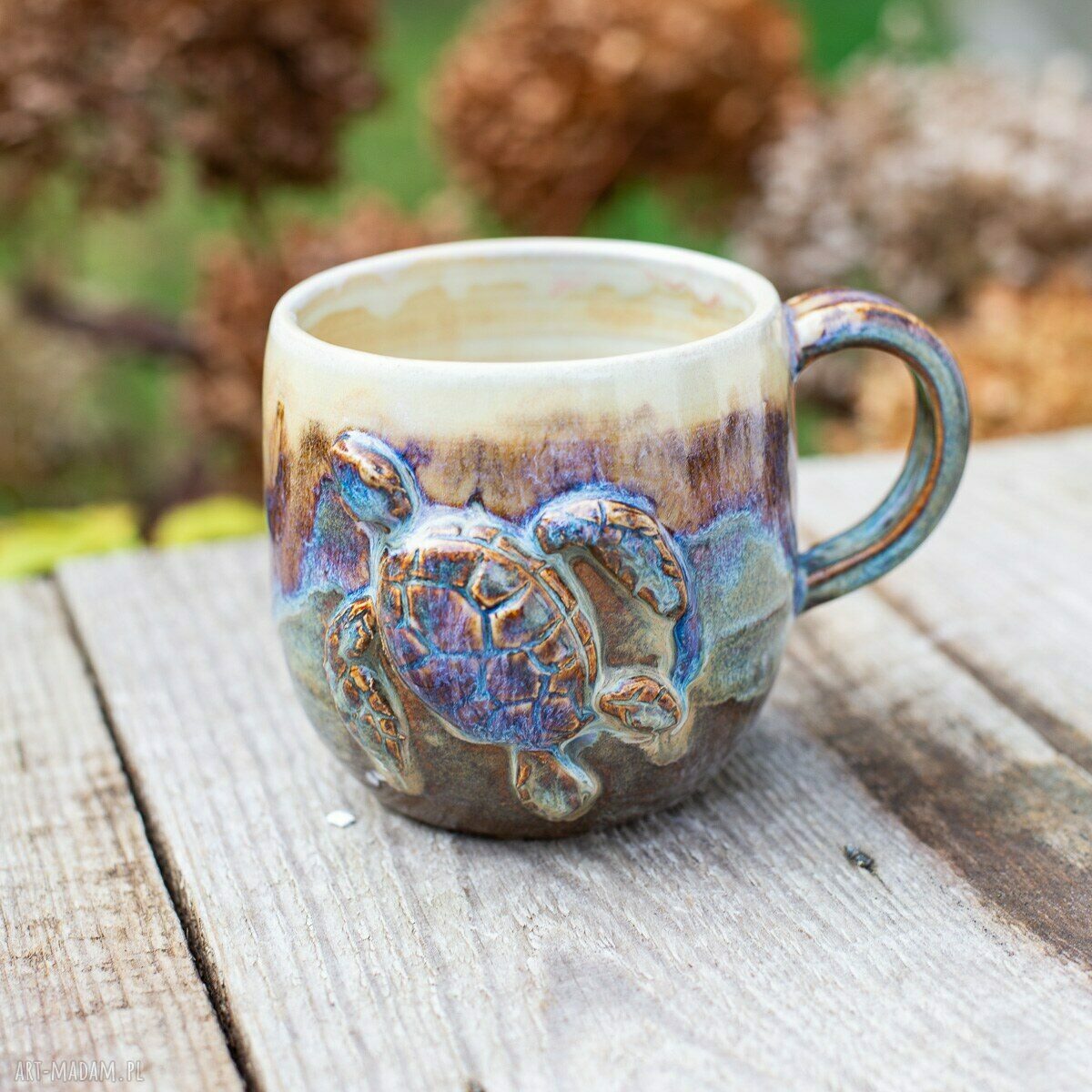 Kubek z żółwiem opal - rękodzieło ceramiczne 400 ml