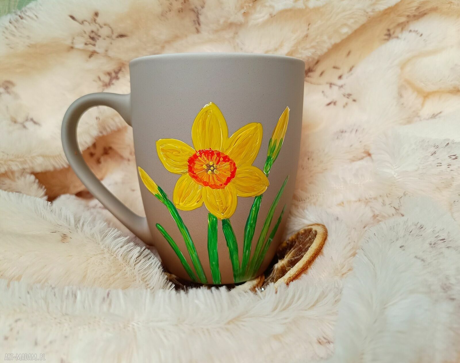 Żonkile - kubek ręcznie malowany 300 ml z porcelany