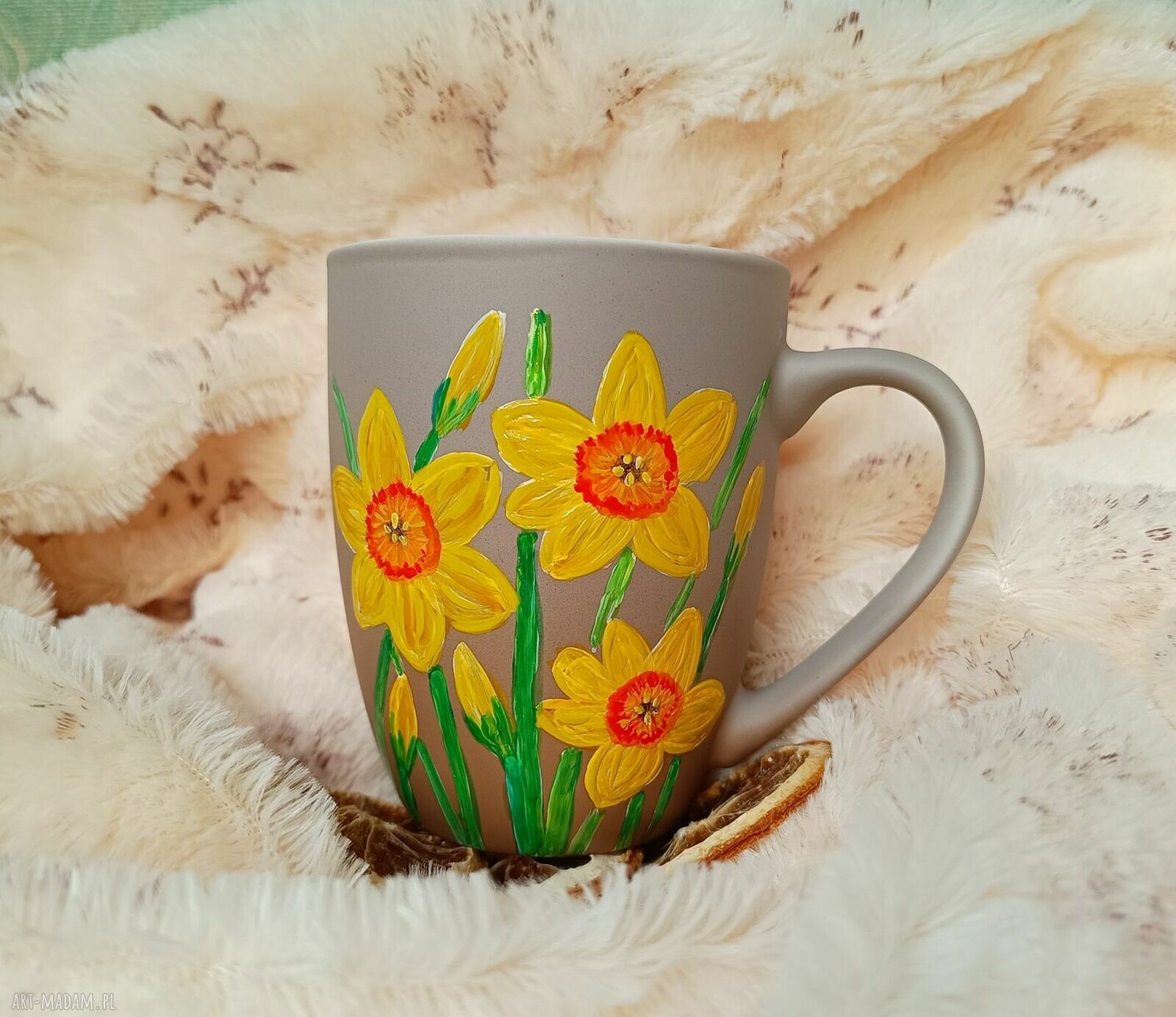 Żonkile - kubek ręcznie malowany 300 ml z porcelany