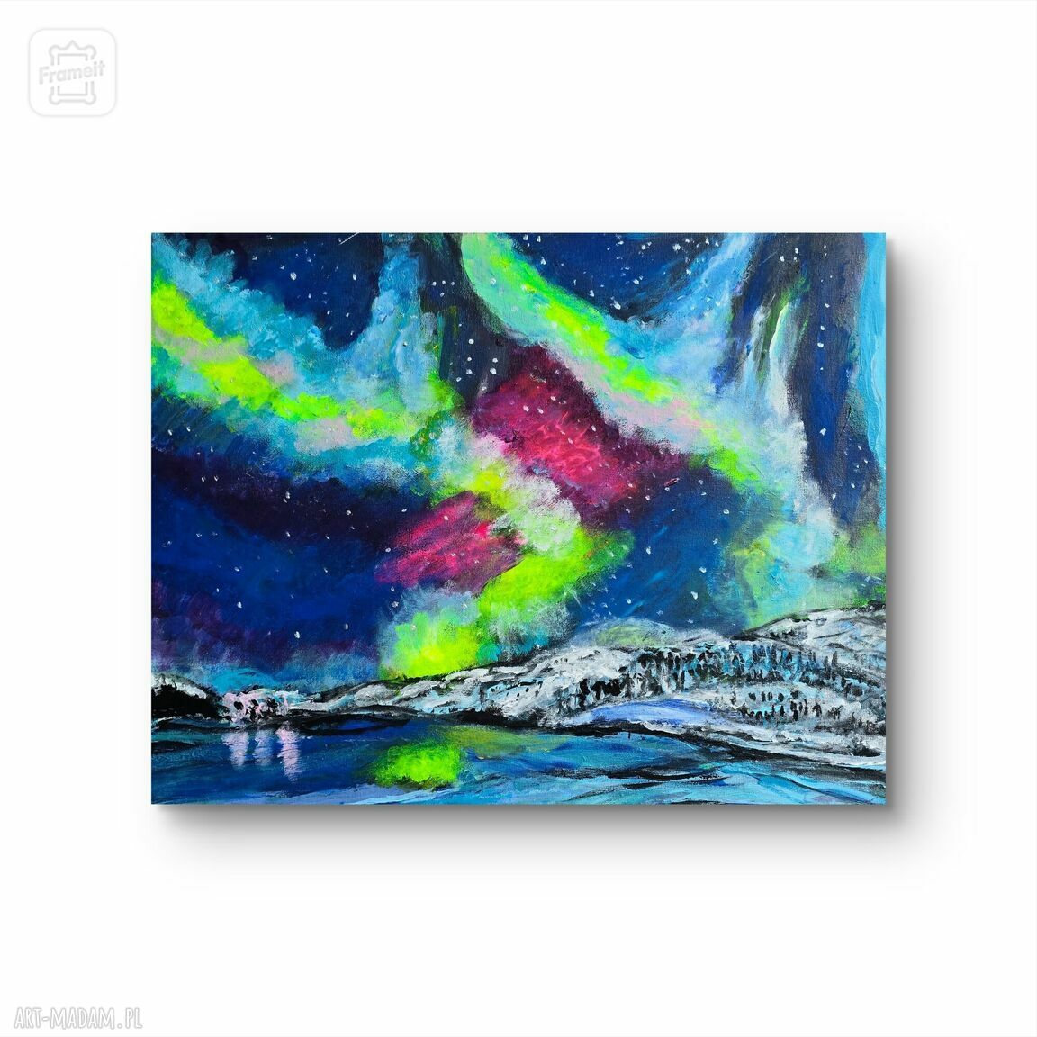 Szwecja „Zorza Polarna” - ręcznie malowany obraz akrylowy 60x40 cm