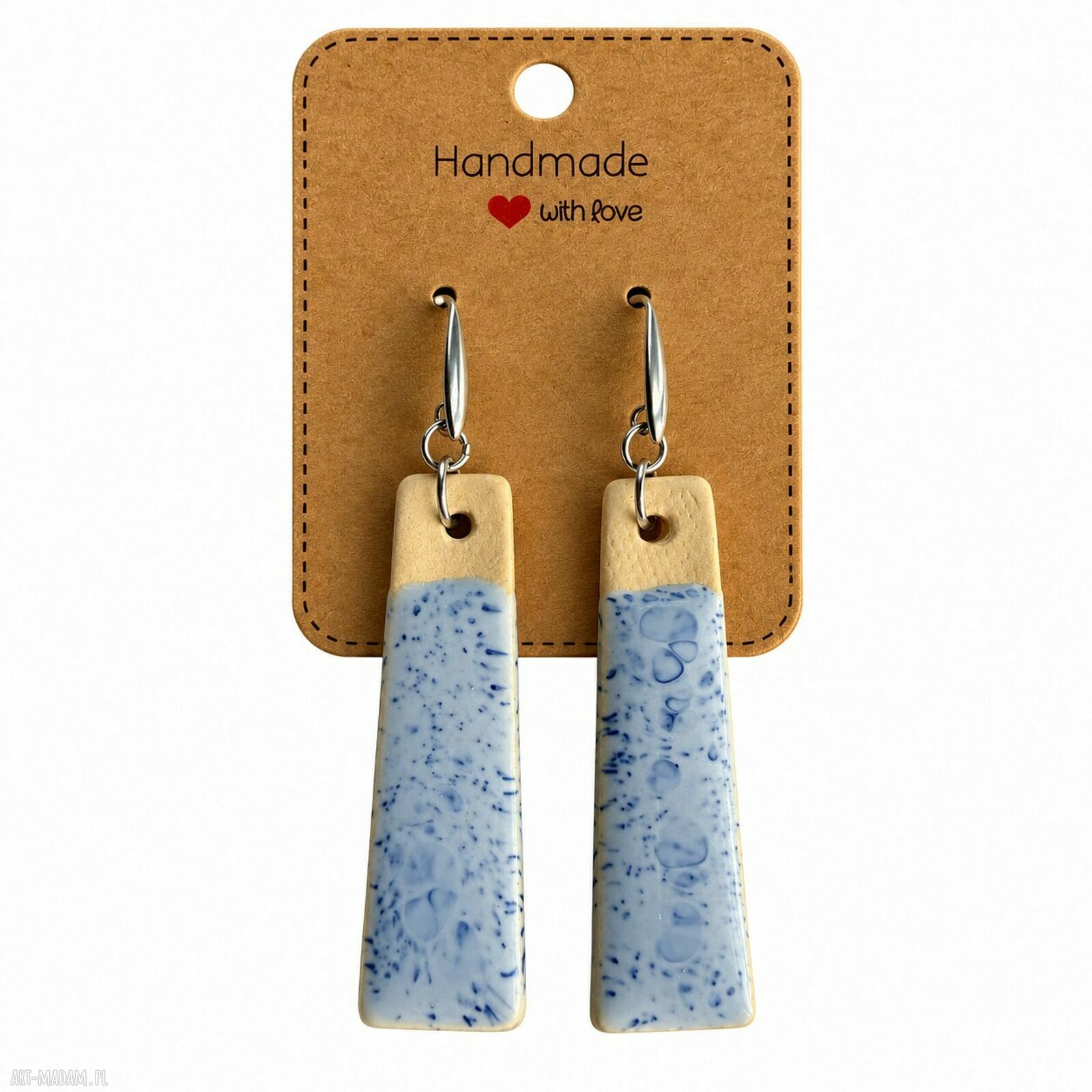 Niebieskie kolczyki ceramiczne handmade z niebieskim szkliwem
