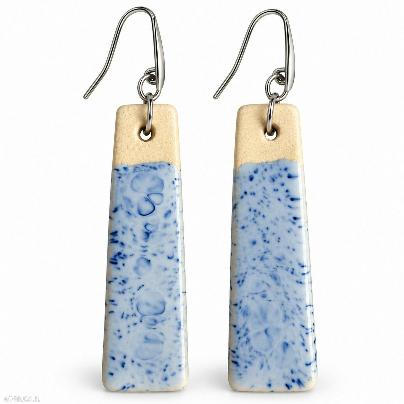 Niebieskie kolczyki ceramiczne handmade z niebieskim szkliwem