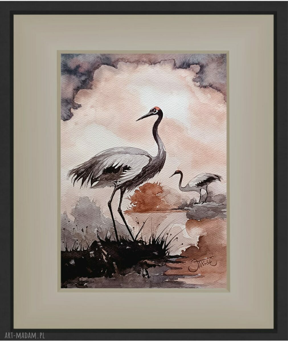 Żurawi rytuał - oryginalna akwarela 23x31 cm (ręcznie malowana)