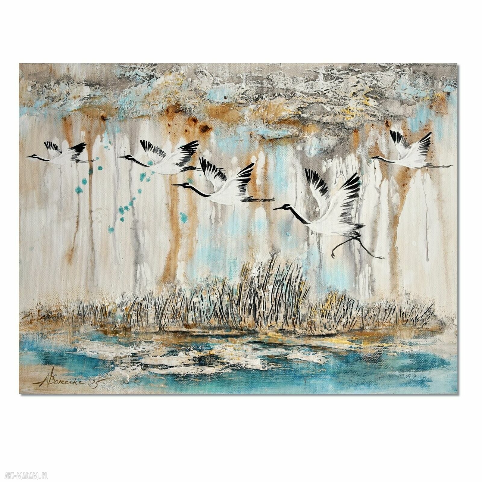 Żurawie 24 - ręcznie malowany obraz na płótnie do salonu 40x30 cm