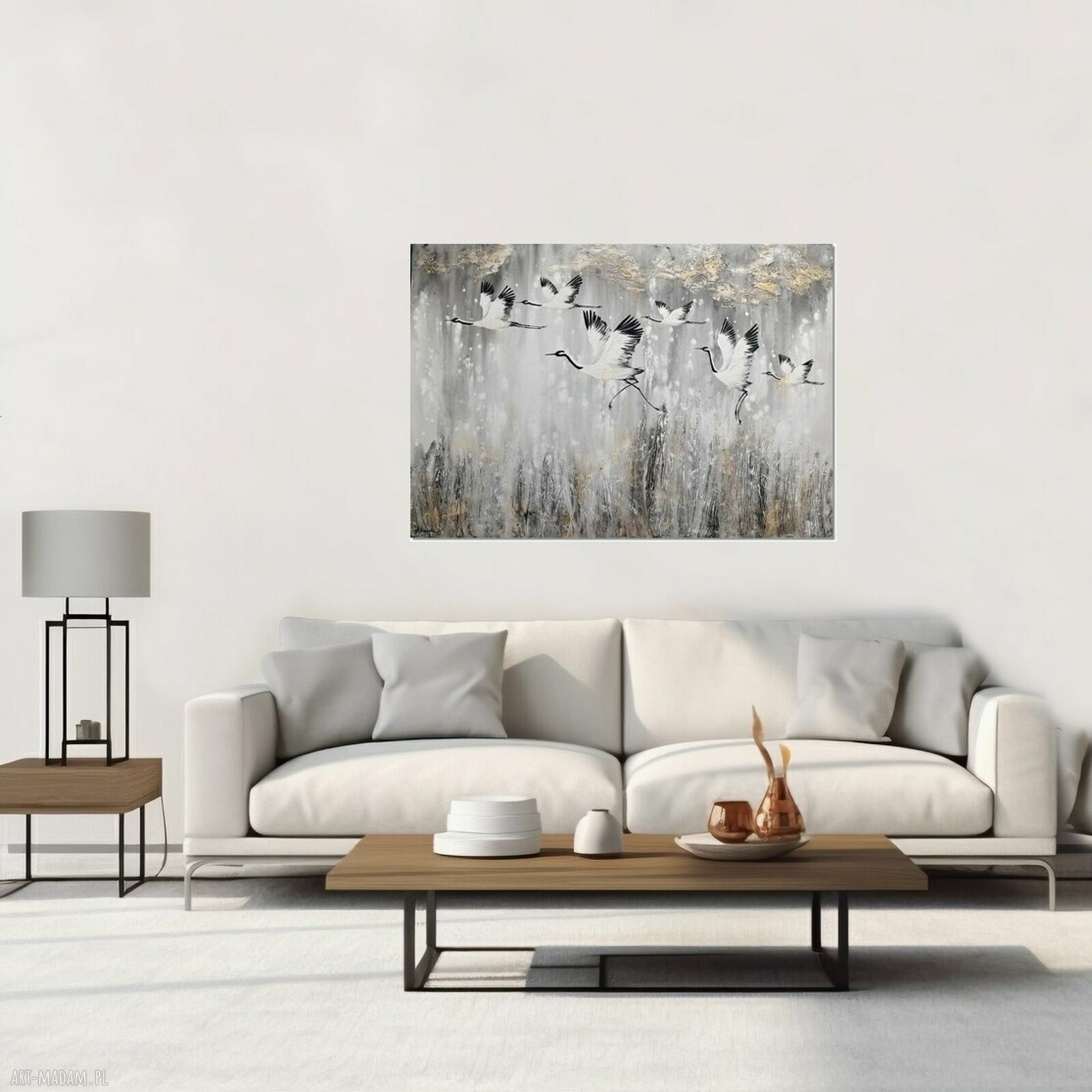 Żurawie 25 - obraz do salonu malowany na płótnie 100x70 cm