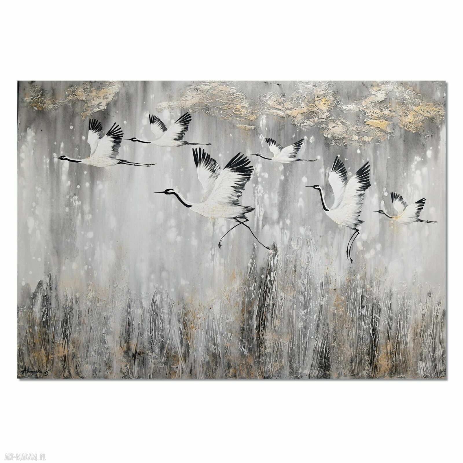 Żurawie 25 - obraz do salonu malowany na płótnie 100x70 cm