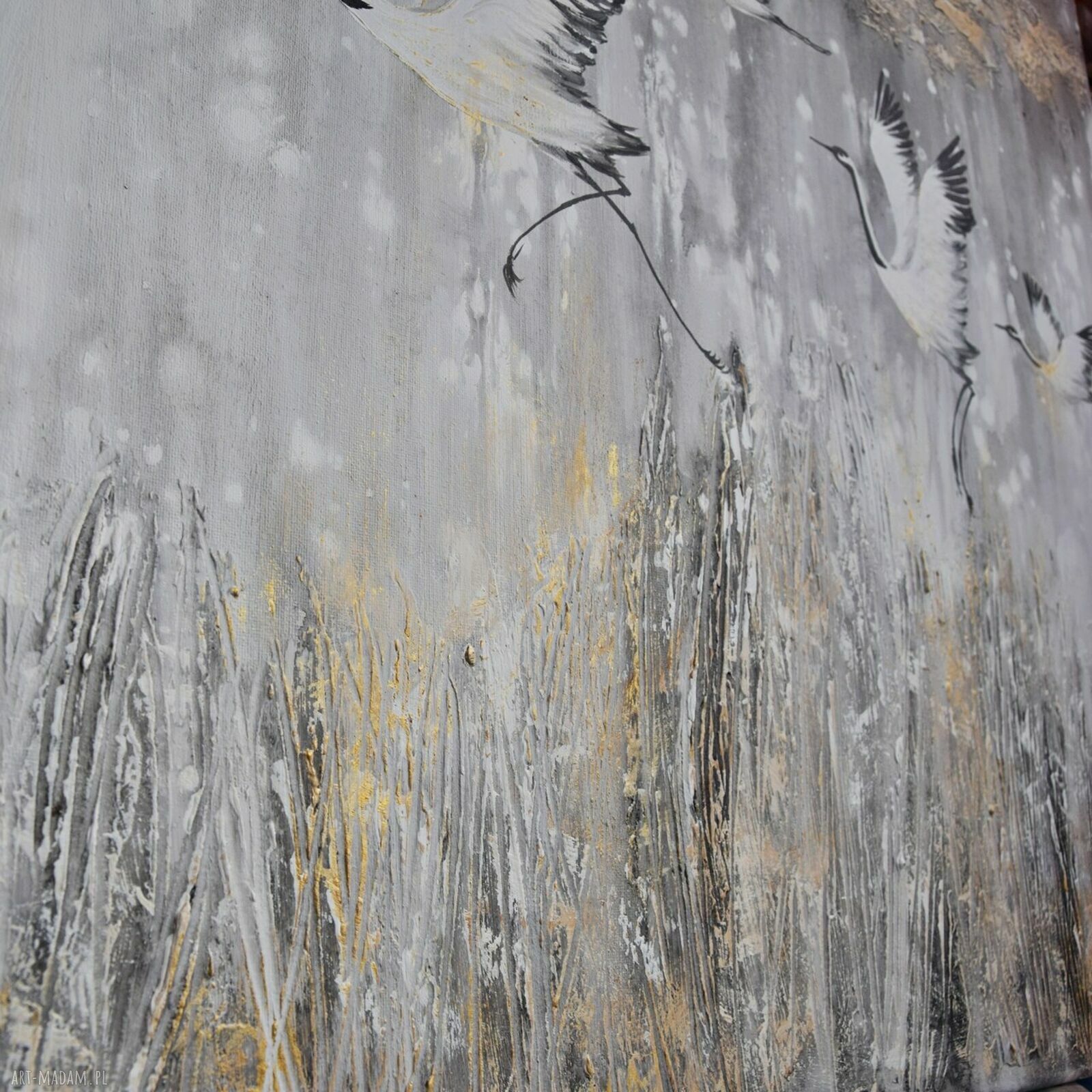 Żurawie 25 - obraz do salonu malowany na płótnie 100x70 cm