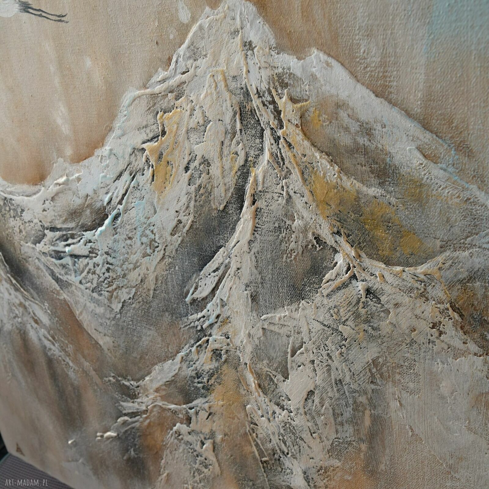 Nowoczesny obraz z żurawiami w górach - ręcznie malowany 60x80