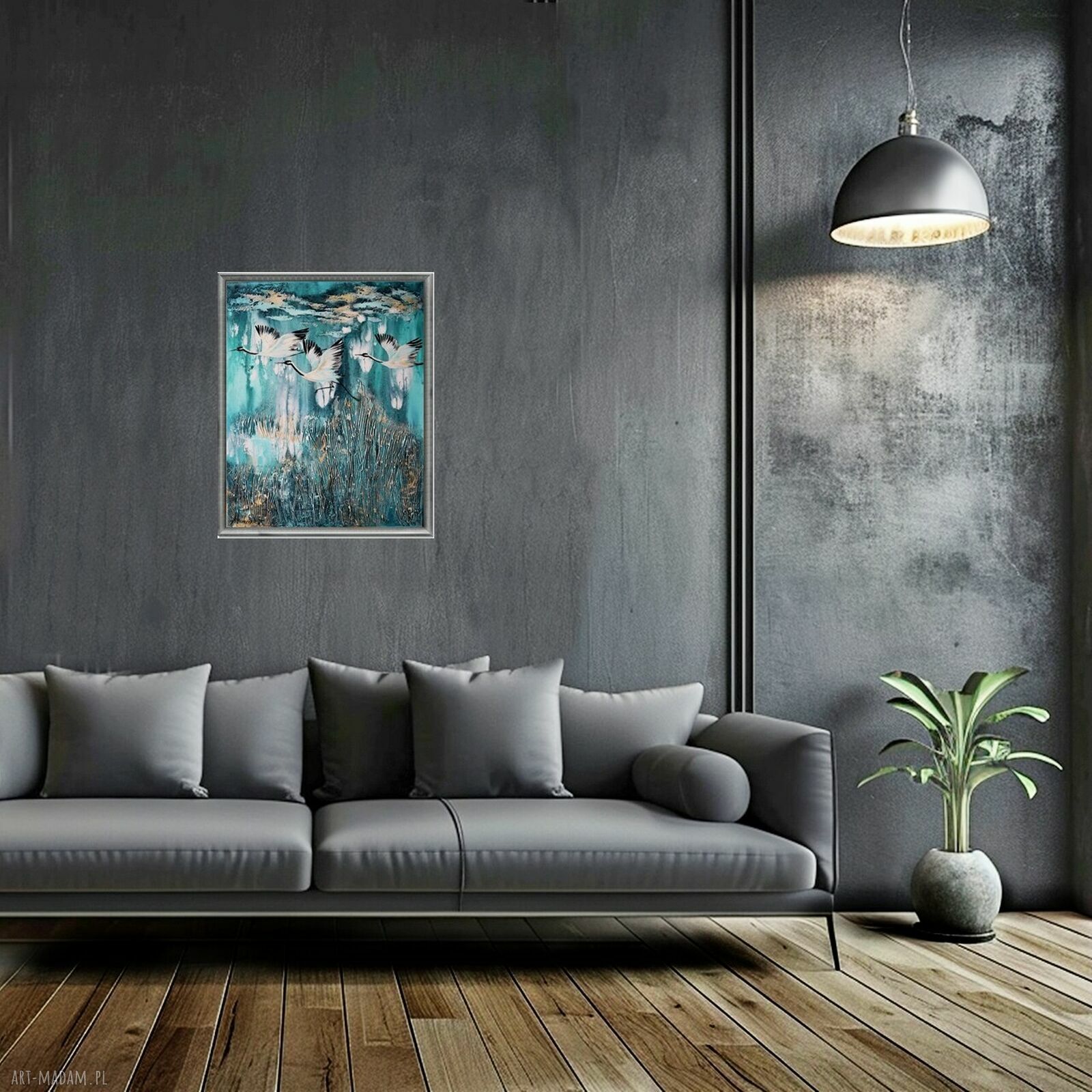 Żurawie 28 - obraz ptaki do salonu malowany ręcznie na płótnie 40x50 cm
