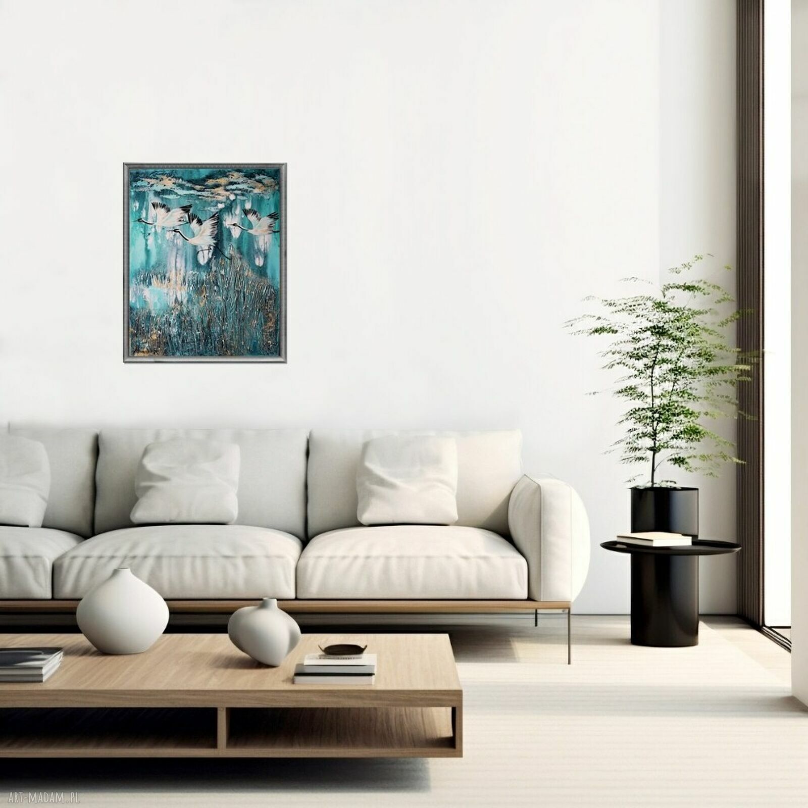 Żurawie 28 - obraz ptaki do salonu malowany ręcznie na płótnie 40x50 cm