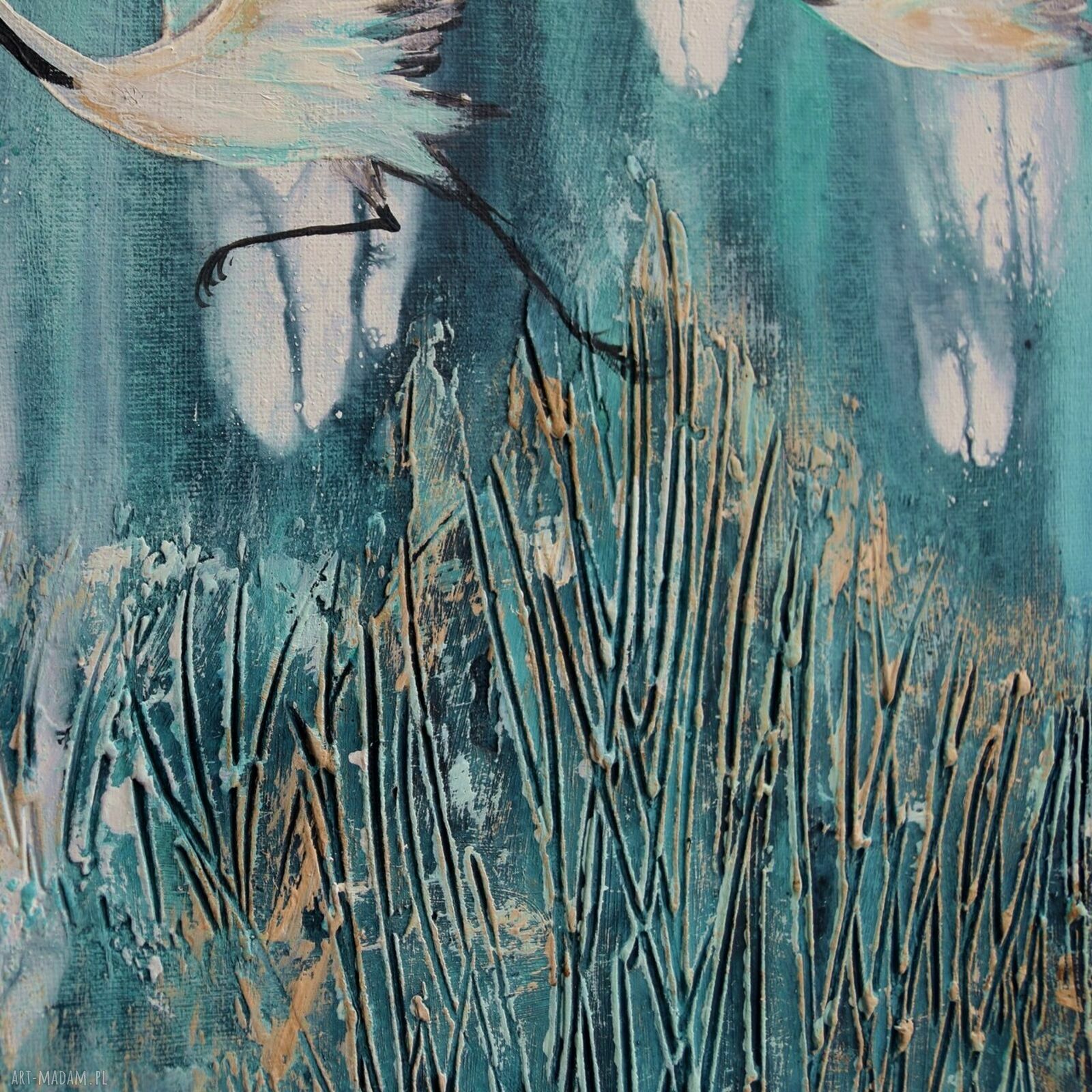 Żurawie 28 - obraz ptaki do salonu malowany ręcznie na płótnie 40x50 cm