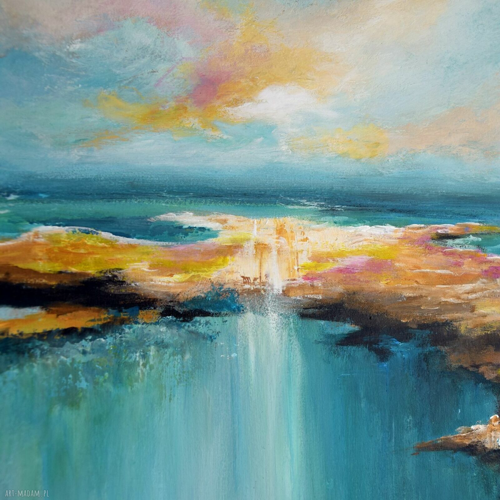 Żurawie abstrakcyjny pejzaż - ręcznie malowany obraz na płótnie 50x70 cm