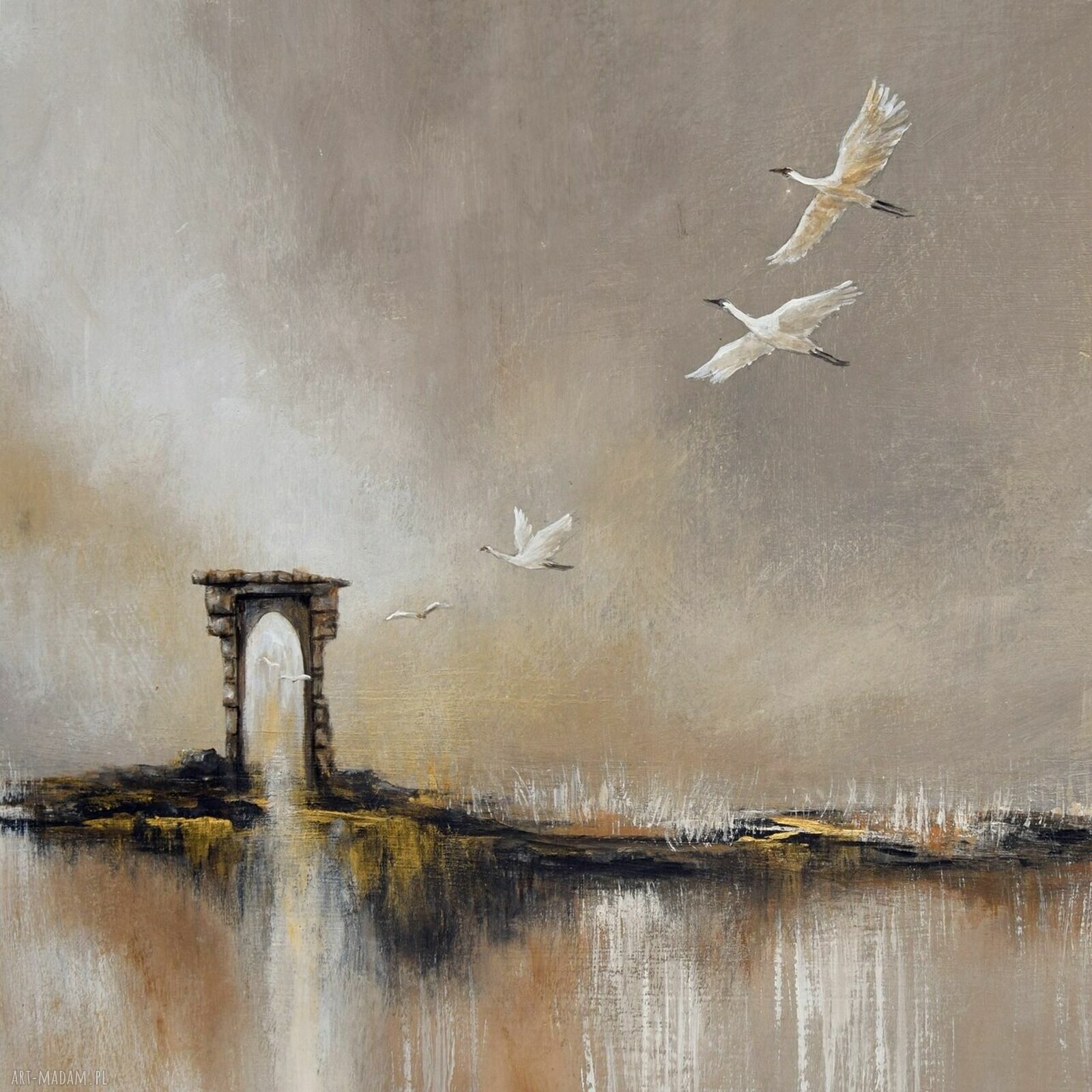 Żurawie - abstrakcyjny pejzaż w nowoczesnym stylu (50x70 cm)
