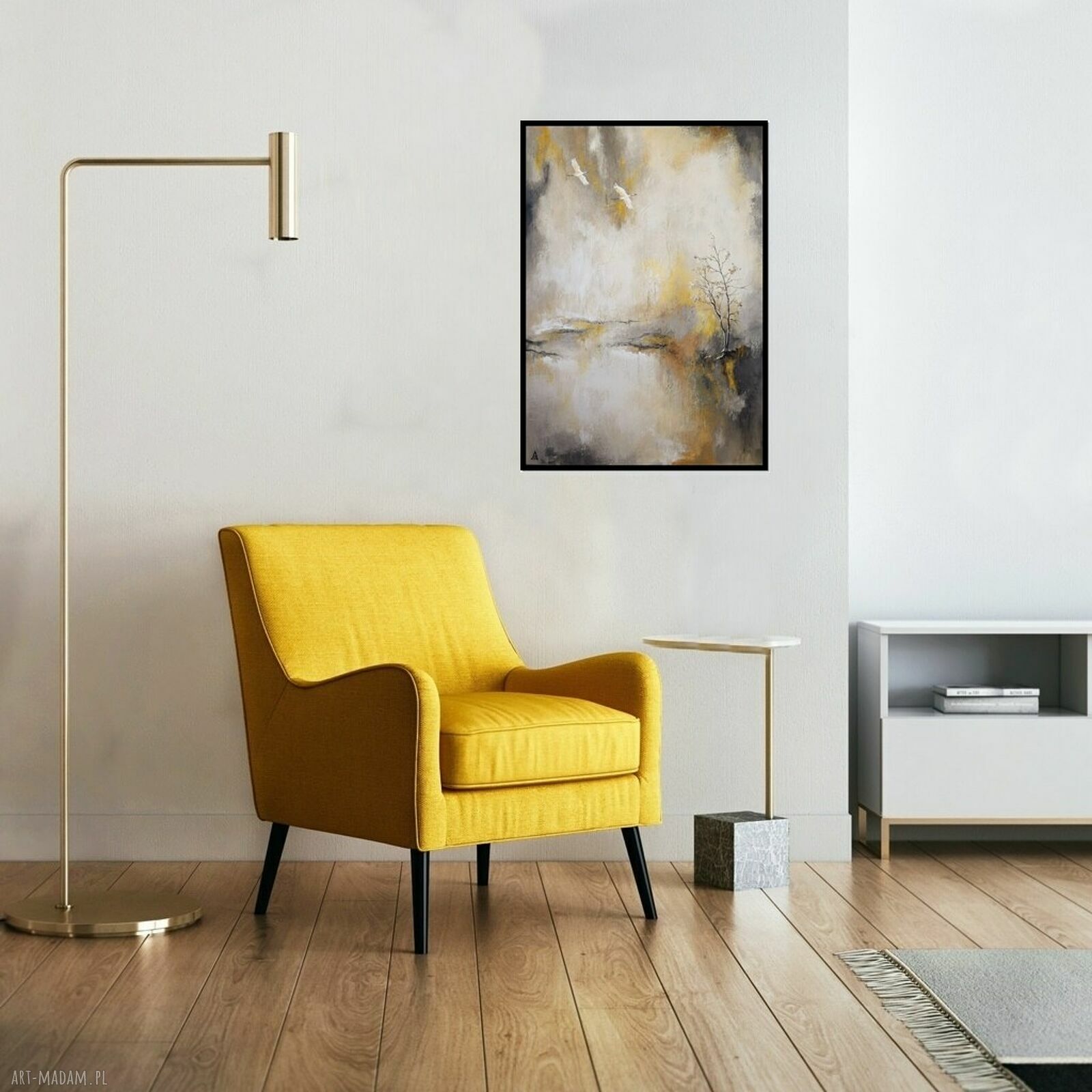Żurawie abstrakcyjny pejzaż - obraz ręcznie malowany 50x70