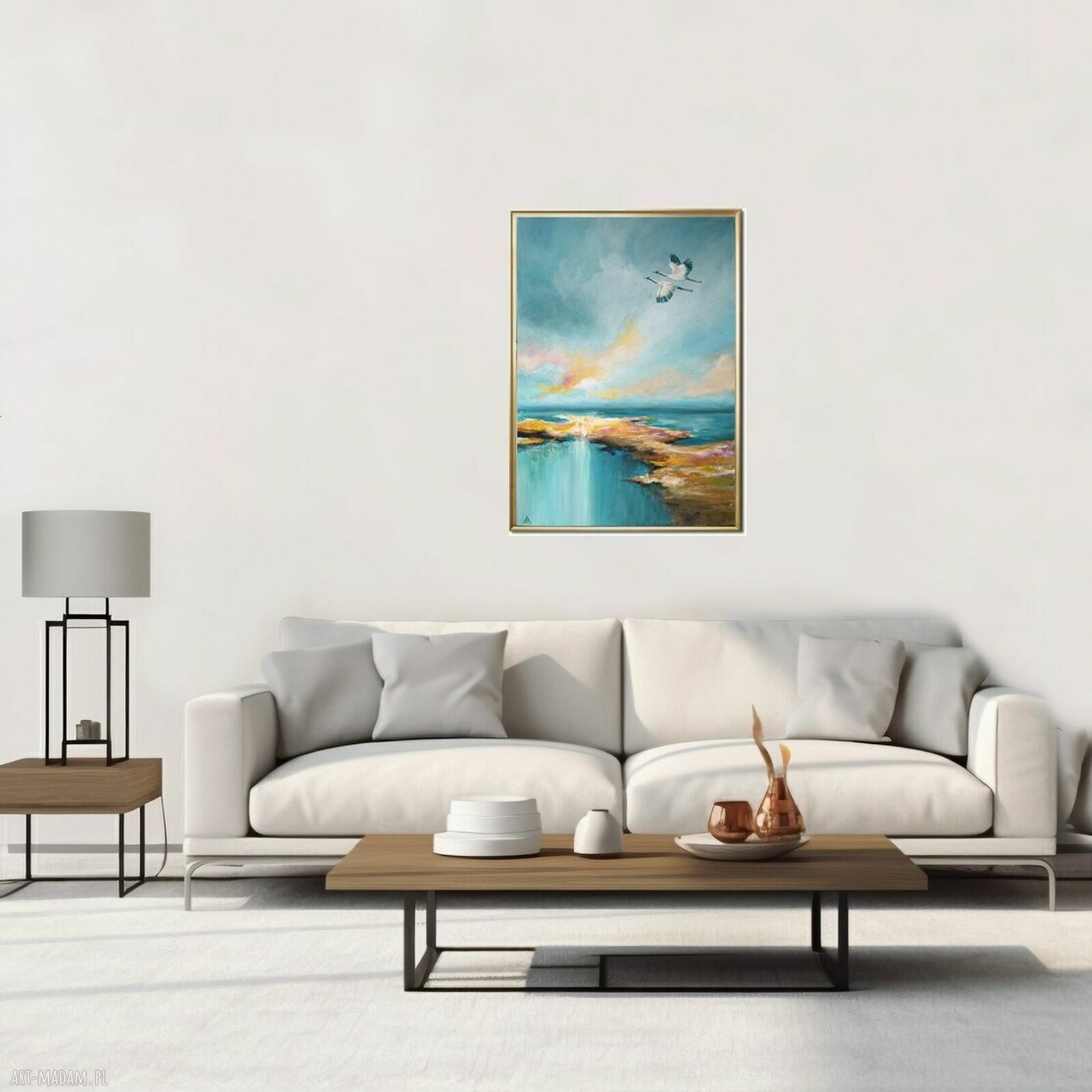 Żurawie abstrakcyjny pejzaż - ręcznie malowany obraz na płótnie 50x70 cm
