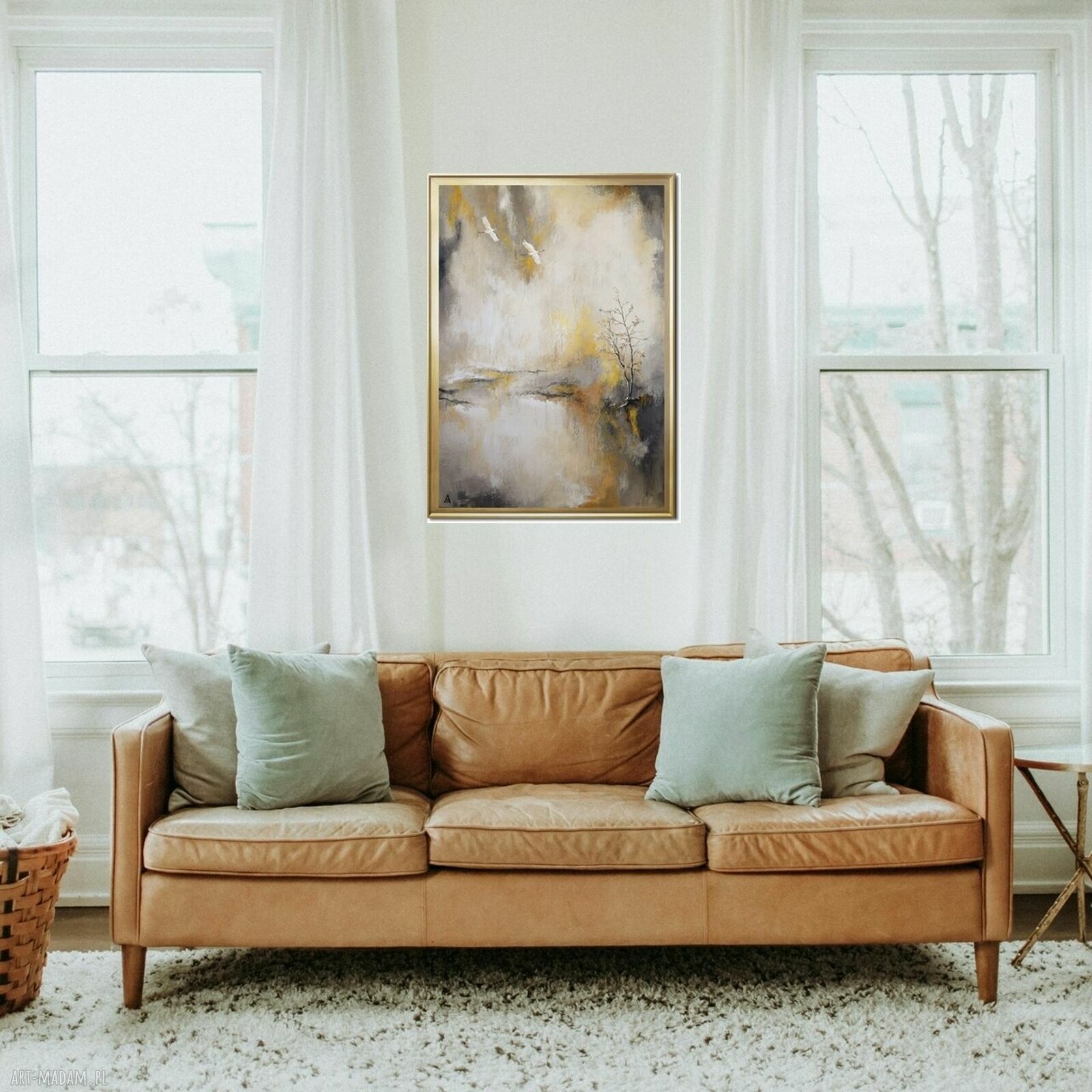 Żurawie abstrakcyjny pejzaż - obraz ręcznie malowany 50x70