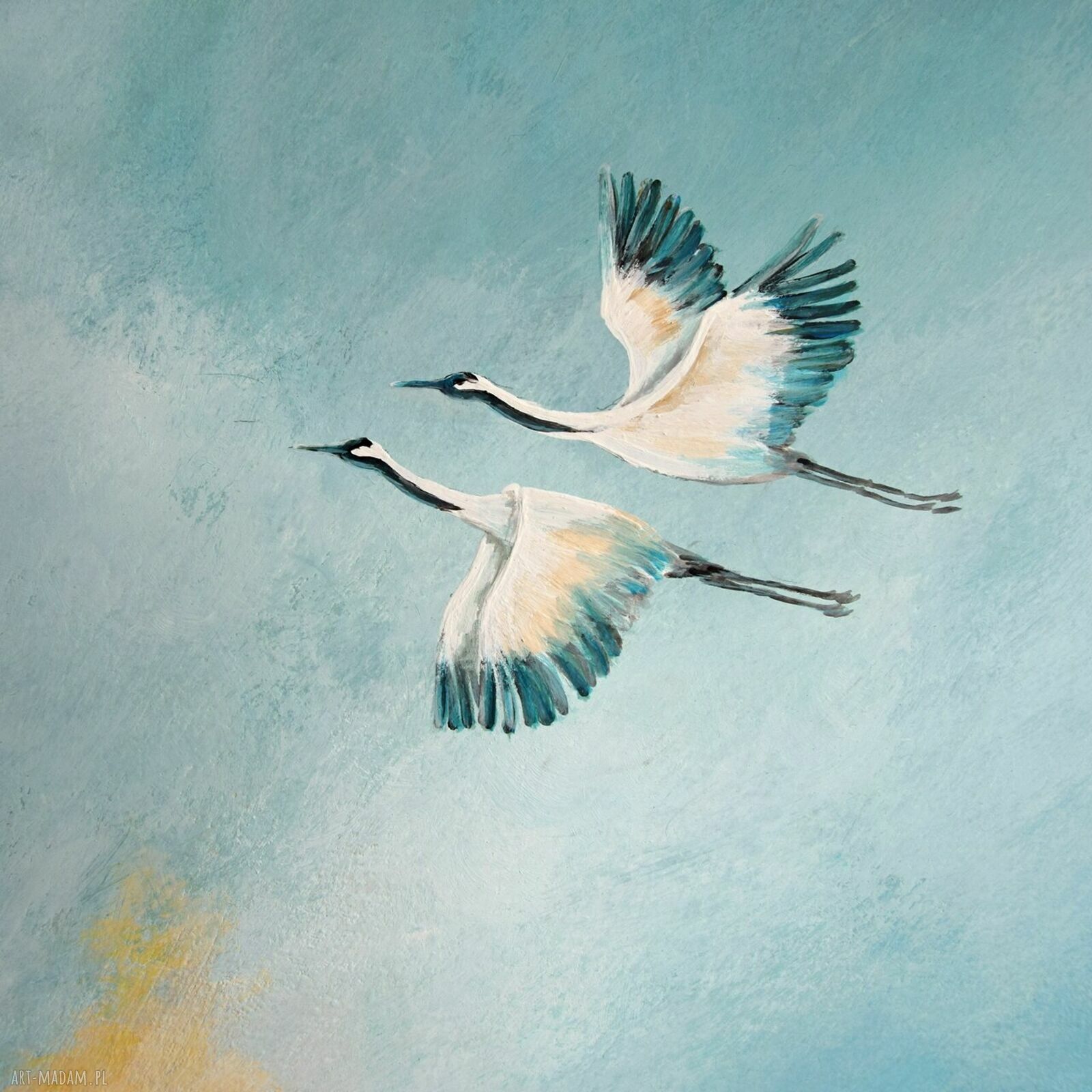 Żurawie abstrakcyjny pejzaż - ręcznie malowany obraz na płótnie 50x70 cm