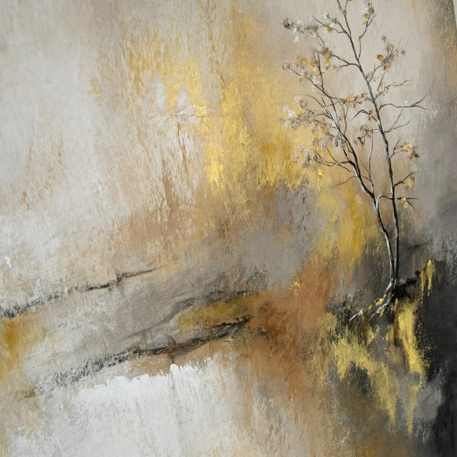 Żurawie abstrakcyjny pejzaż - obraz ręcznie malowany 50x70