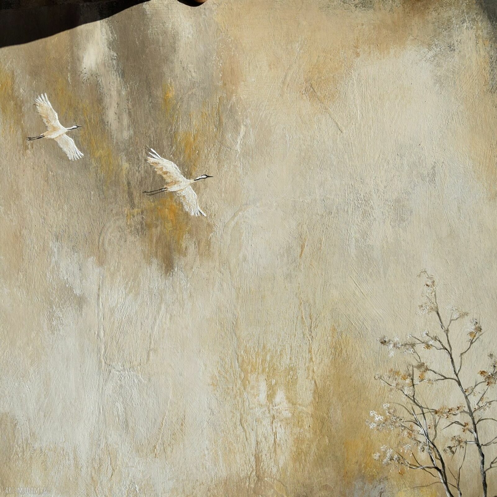 Żurawie abstrakcyjny pejzaż - obraz ręcznie malowany 50x70