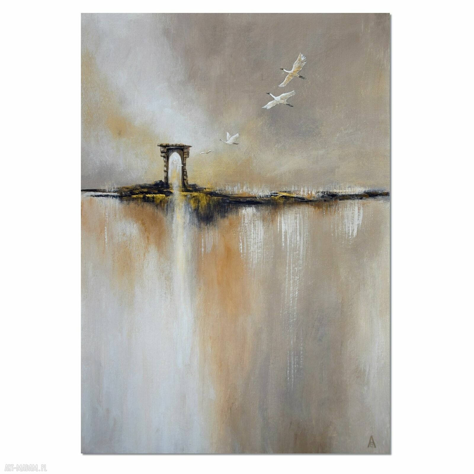 Żurawie - abstrakcyjny pejzaż w nowoczesnym stylu 50x70 cm