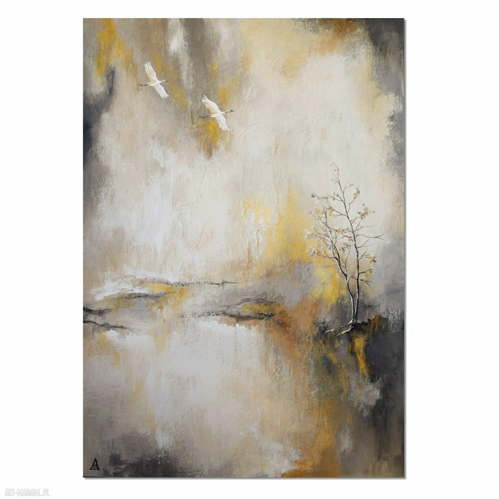 Żurawie abstrakcyjny pejzaż - obraz ręcznie malowany 50x70