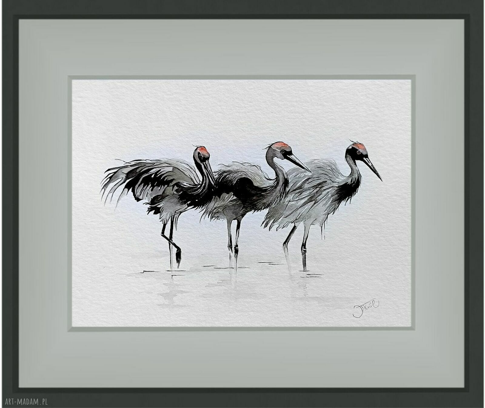 Oryginalna akwarela „Żurawie” 24x32 cm - ptaki w akwarelowym stylu