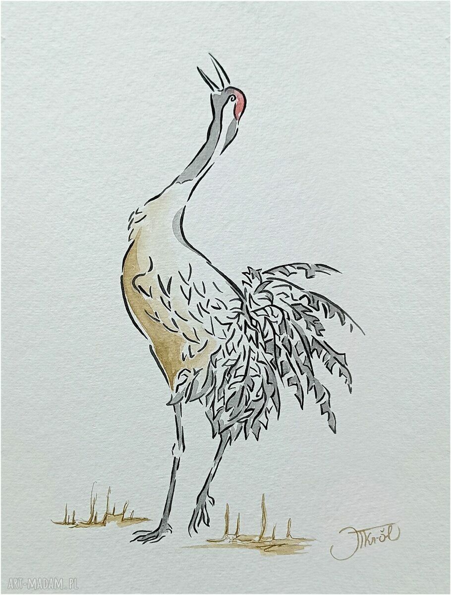 Żurawie - gra linii i kształtów, akwarela (oryginał 32 x 24 cm)