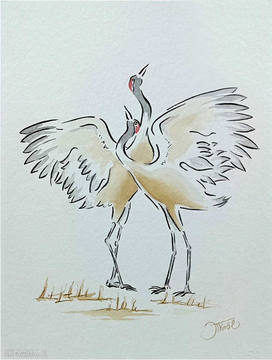 Żurawie - gra linii i kształtów, akwarela (oryginał 32 x 24 cm)