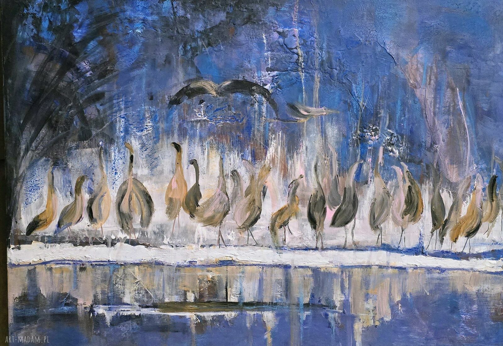 Żurawie manewry - obraz akrylowy na płótnie 70x50 cm