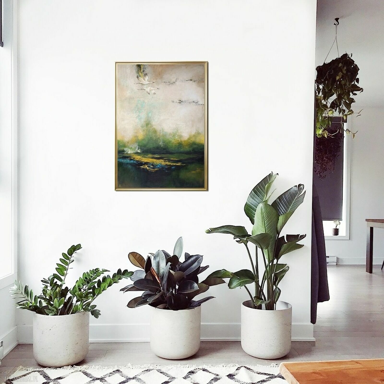 Żurawie - abstrakcyjny pejzaż, obraz ręcznie malowany 50x70 cm