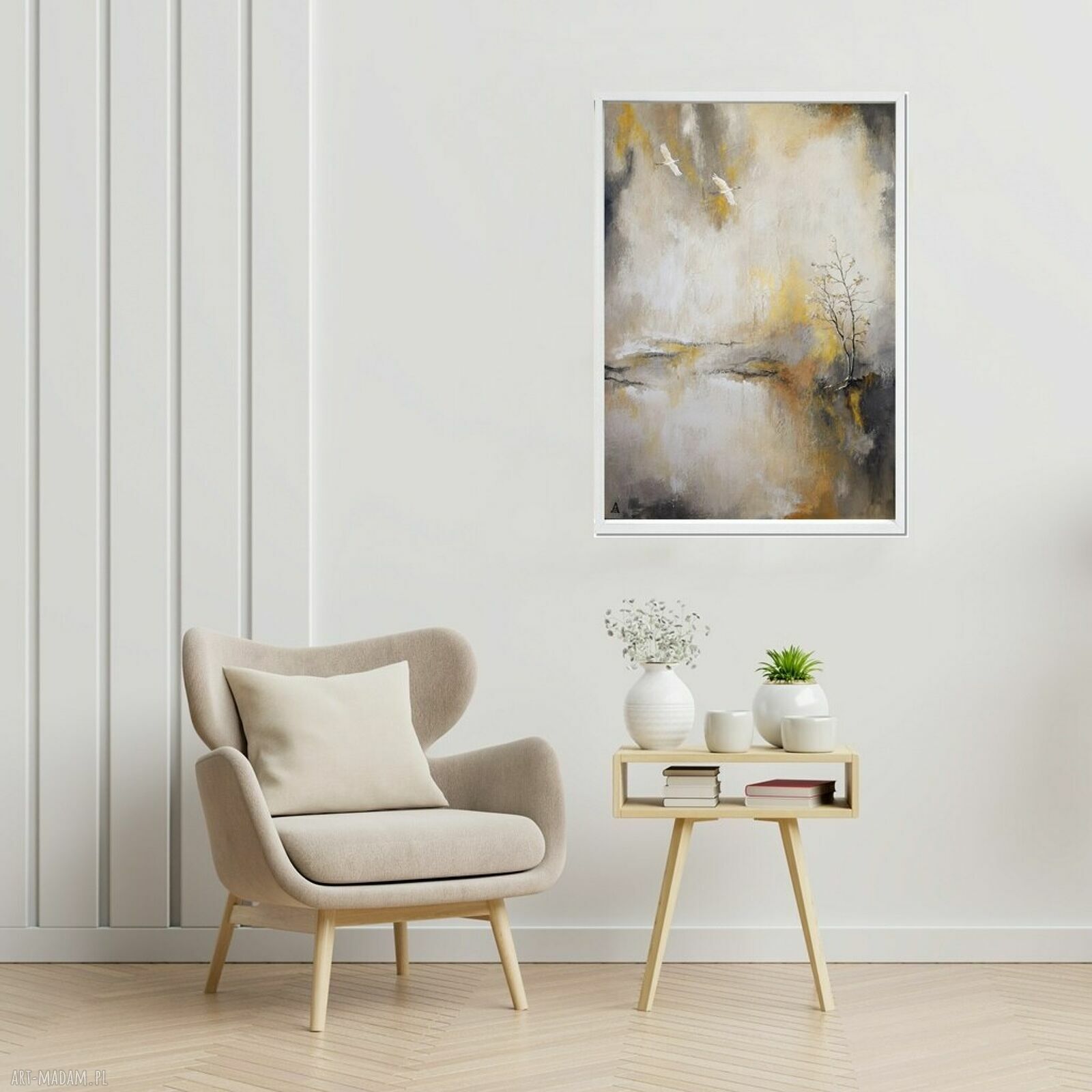 Żurawie abstrakcyjny pejzaż - obraz ręcznie malowany 50x70
