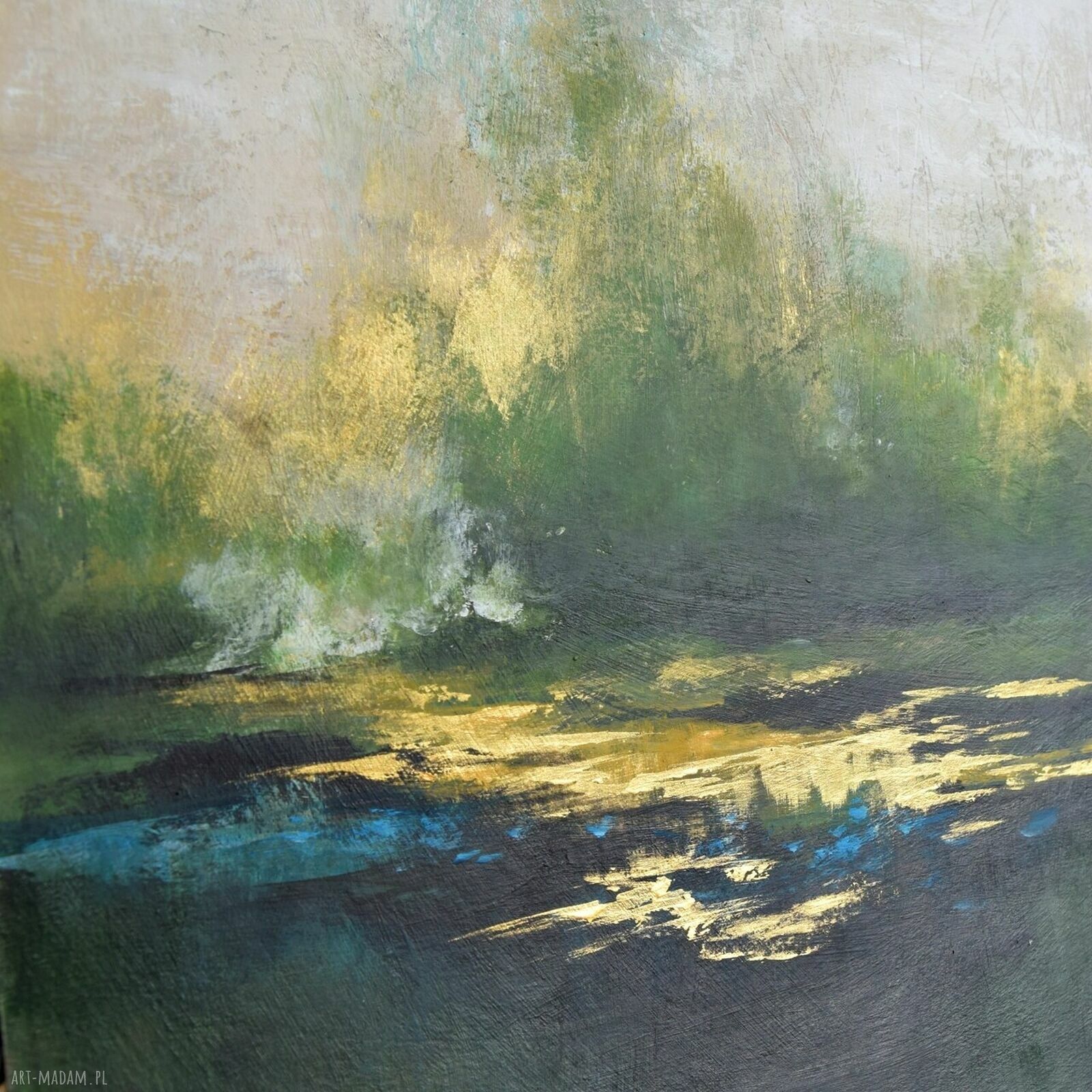Żurawie - abstrakcyjny pejzaż, obraz ręcznie malowany 50x70 cm